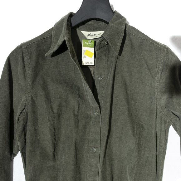 NWT Eddie Bauer Green Button Up Corduroy Shirt Dress w/Belt Women's Tall M - Picture 3 of 16